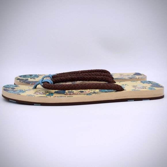 Paul Smith PS Beige Floral Thong Sandals 10 Braided Leather Flip Flops Blue Oran main image 8